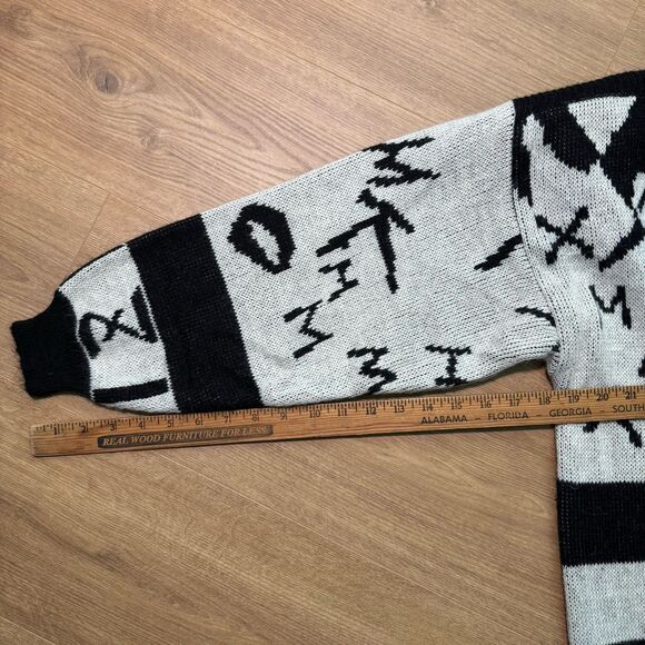 Vintage 80s Carizia Abstract Black White Sweater Women M Bold Graphic Padded - Picture 9 of 10